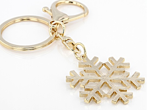 Pre-Owned White Crystal Gold Tone Snowflake Key Chain