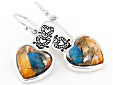 Pre-Owned Blended Turquoise and Spiny Oyster Shell Rhodium Over Silver Heart Earring