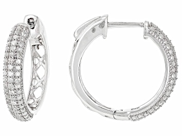 Picture of Pre-Owned White Diamond Rhodium Over Sterling Silver Hoop Earrings 0.50ctw