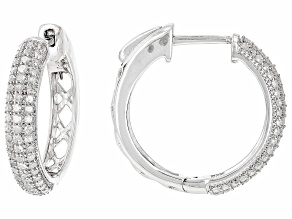 Pre-Owned White Diamond Rhodium Over Sterling Silver Hoop Earrings 0.50ctw