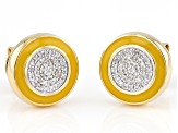 Pre-Owned White Diamond And Yellow Enamel 14k Yellow Gold Over Sterling Silver Stud Earrings 0.10ctw
