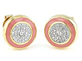 Pre-Owned White Diamond And Pink Enamel 14k Yellow Gold Over Sterling Silver Stud Earrings 0.10ctw