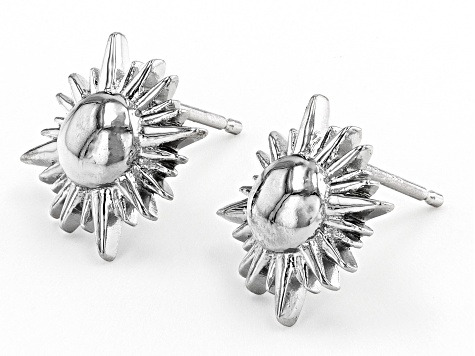 Pre-Owned Rhodium Over Sterling Silver Sun Stud Earrings
