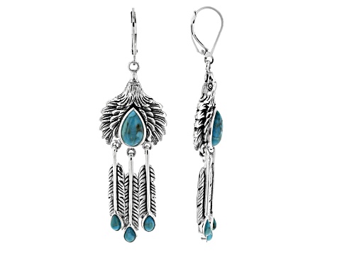 Pre-Owned Blue Turquoise Sterling Silver Eagle Feather Earrings