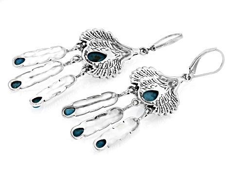 Pre-Owned Blue Turquoise Sterling Silver Eagle Feather Earrings
