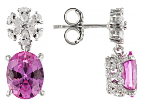 Pre-Owned Pink Lab Created Sapphire And White Cubic Zirconia Platineve Earrings 5.00ctw