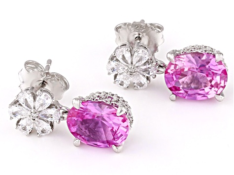 Pre-Owned Pink Lab Created Sapphire And White Cubic Zirconia Platineve Earrings 5.00ctw