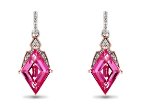 Pre-Owned Enchanted Disney Aurora Earrings Lab Pink Sapphire & Diamond Rhodium & 14k Rose Gold Over