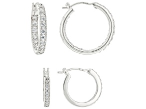 Pre-Owned White Cubic Zirconia Platinum Over Sterling Silver Hoop Set 1.14ctw