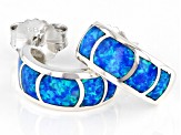 Pre-Owned Blue Lab Created Opal Sterling Silver Hoop Earrings