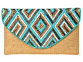 Pre-Owned Bugle Bead Jute Fabric Aztec Clutch
