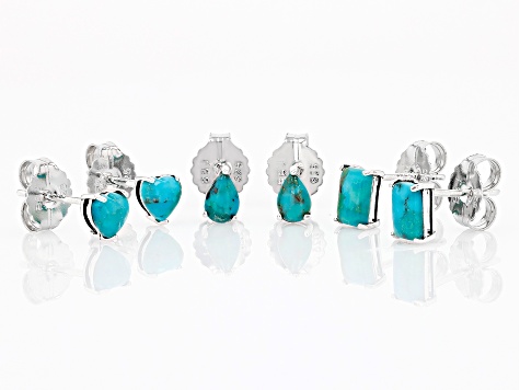 Pre-Owned Blue Turquoise Sterling Silver Earrings Set Of 3