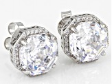 Pre-Owned White Cubic Zirconia Rhodium Over Sterling Silver Octagon Asscher Cut Earrings 13.84ctw