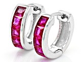 Pre-Owned Red Lab Created Ruby Rhodium Over Sterling Silver Huggie Earrings 1.50ctw