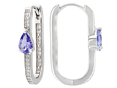 Pre-Owned Tanzanite With White Zircon Rhodium Over Sterling Silver Earrings 0.87ctw