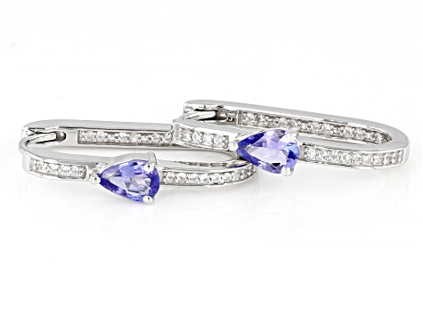Pre-Owned Tanzanite With White Zircon Rhodium Over Sterling Silver Earrings 0.87ctw
