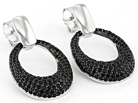Pre-Owned Black Spinel Rhodium Over Sterling Silver Earrings 0.50ctw