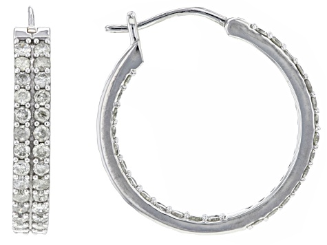 Pre-Owned White Diamond 10k White Gold Inside-Out Hoop Earrings 2.00ctw