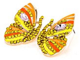 Pre-Owned Set of 3 Crystal & Epoxy Gold Tone Butterfly Earrings