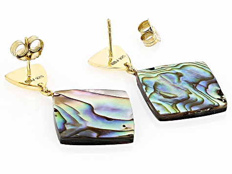 Pre-Owned Multi Color Abalone Shell 18k Yellow Gold Over Sterling Silver Earrings