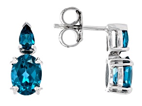 Pre-Owned Teal Lab Created Spinel Rhodium Over Sterling Silver Earrings 3.09ctw