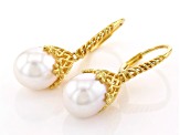 Pre-Owned White Cultured Freshwater Pearl 18k Yellow Gold Over Sterling Silver Earrings