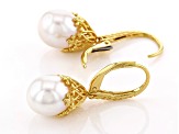 Pre-Owned White Cultured Freshwater Pearl 18k Yellow Gold Over Sterling Silver Earrings