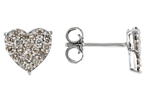 Pre-Owned Diamond 10k White Gold Heart Cluster Stud Earrings 0.50ctw