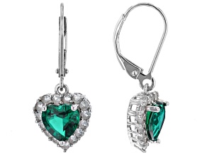 Pre-Owned Green Lab Created Emerald Platinum Over Sterling Silver Earrings. 2.57ctw