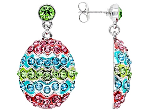 Pre-Owned Multi- Color Crystal Silver Tone Easter Egg Earrings