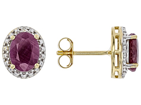 Pre-Owned Red Ruby 18K Yellow Gold Over Silver Stud Earrings 2.27ctw
