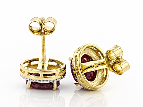 Pre-Owned Red Ruby 18K Yellow Gold Over Silver Stud Earrings 2.27ctw