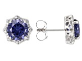 Pre-Owned Blue And White Cubic Zirconia Rhodium Over Sterling Silver Earrings 7.42ctw