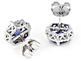 Pre-Owned Blue And White Cubic Zirconia Rhodium Over Sterling Silver Earrings 7.42ctw