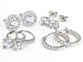 Pre-Owned White Cubic Zirconia Platinum Over Sterling Silver Earring Set 7.46ctw