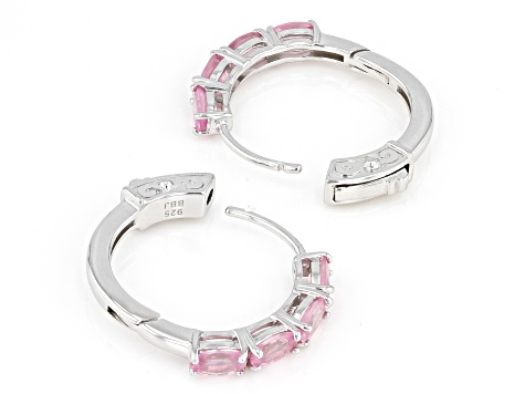 Pre-Owned Pink Spinel Rhodium Over Sterling Silver Hoop Earrings 2.04ctw