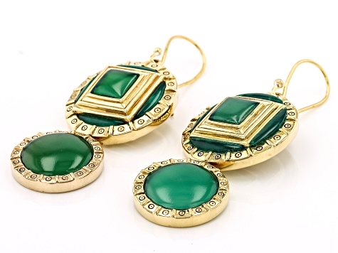 Pre-Owned Green Onyx 18k Yellow Gold Over Brass Earrings