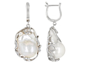 Pre-Owned Genusis™ White Cultured Freshwater Pearl Rhodium Over Sterling Silver Earrings