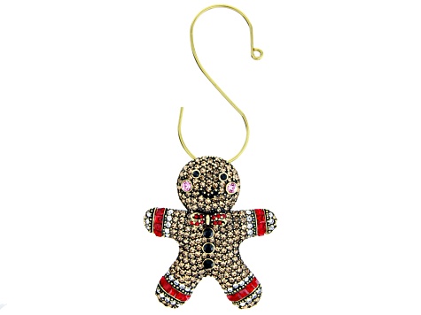 Pre-Owned  Multi-color Crystal Antique Tone Gingerbread Man Brooch/Ornament