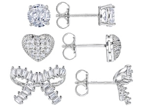 Pre-Owned Whit Cubic Zirconia Rhodium Over Sterling Silver Earrings Set of 3 4.39ctw