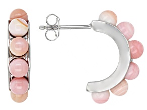 Pre-Owned Multi-Color Conch Shell Rhodium Over Sterling Silver J-Hoop Earrings