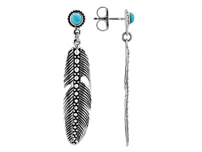 Pre-Owned Blue Kingman Turquoise Sterling Silver Feather Earrings