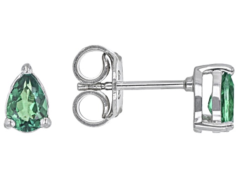 Pre-Owned Green Lab Created Emerald Rhodium Over Sterling Silver May Birthstone Earrings 0.57ctw