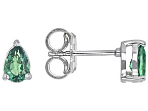 Pre-Owned Green Lab Created Emerald Rhodium Over Sterling Silver May Birthstone Earrings 0.57ctw
