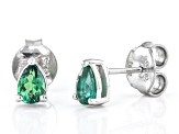 Pre-Owned Green Lab Created Emerald Rhodium Over Sterling Silver May Birthstone Earrings 0.57ctw