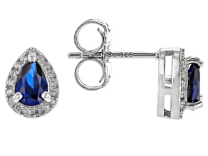 Pre-Owned Blue Lab Created Sapphire Rhodium Over Sterling Silver Stud Earrings 1.09ctw
