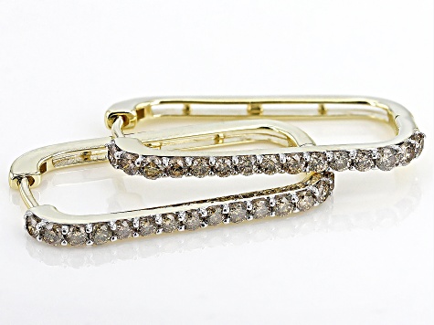 Pre-Owned Candlelight Diamonds™ 10k Yellow Gold Rectangular Hoop Earrings 1.00ctw