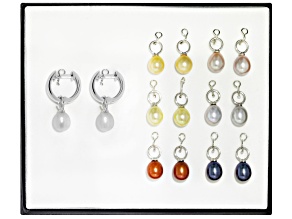 Pre-Owned Multi Color Cultured Freshwater Pearl Rhodium Over Sterling Silver Earring Set
