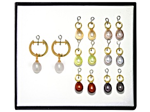 Pre-Owned Multi Color Cultured Freshwater Pearl 18k Over Sterling Silver Earring Set