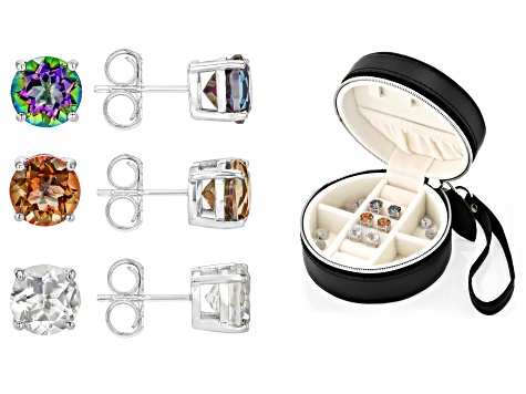 Pre-Owned Multi-Color Quartz Platinum Over Sterling Silver Set Of 3 Earrings With Jewlery Box 7.95ct